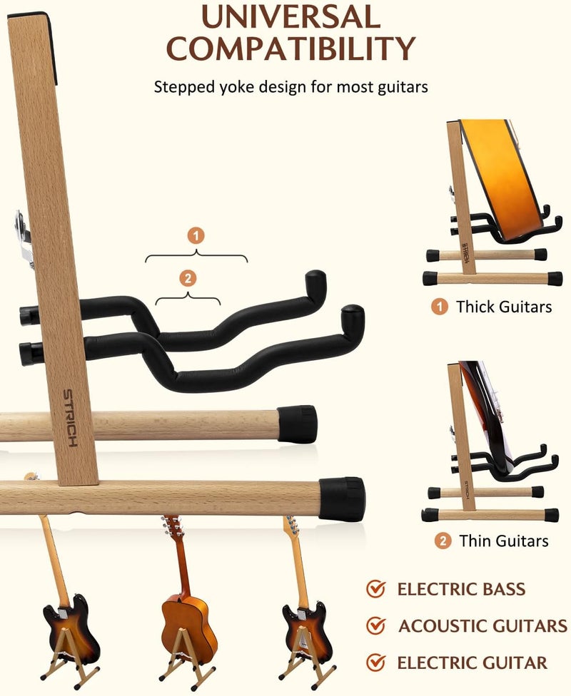 STRICH A-Frame Hardwood Floor Guitar Stand, Acoustic Guitar Stand Adjustable Folding Electric Guitars Holder, Universal for Acoustic, Electric, Bass, Ukulele, Non-Slip (Oak Wood) - Image 3